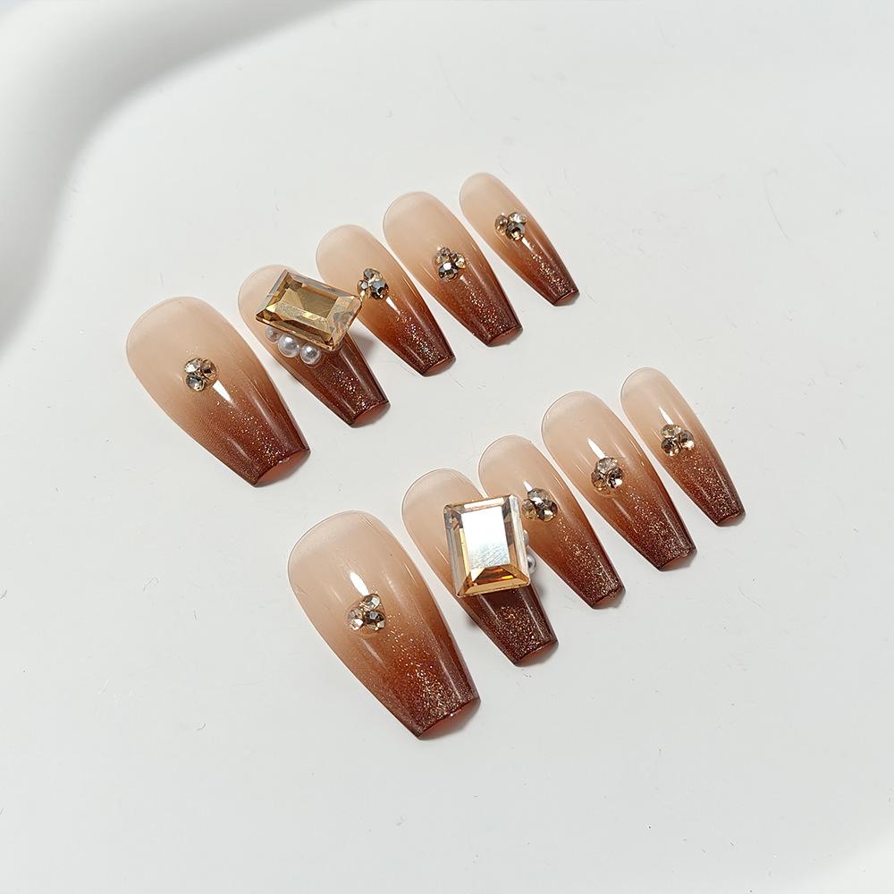 Handmade Manicure Cat Eye Gradient Maillard Style Elegant And Exquisite Texture 10 Manicure Patches
