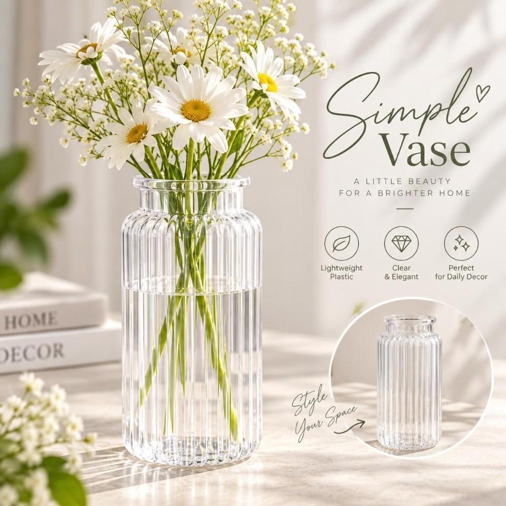 Ribbed Design Clear Flower Vase Nordic Style Flower Arrangement Fashion Cylinder Vases  Living Room