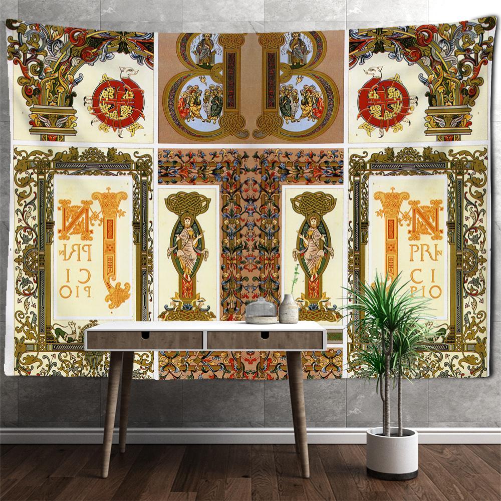 Tapiz de pared con patrón vintage europeo, estilo bohemio, psicodélico, brujería, mandala, arte, fondo, tela, decoración del hogar