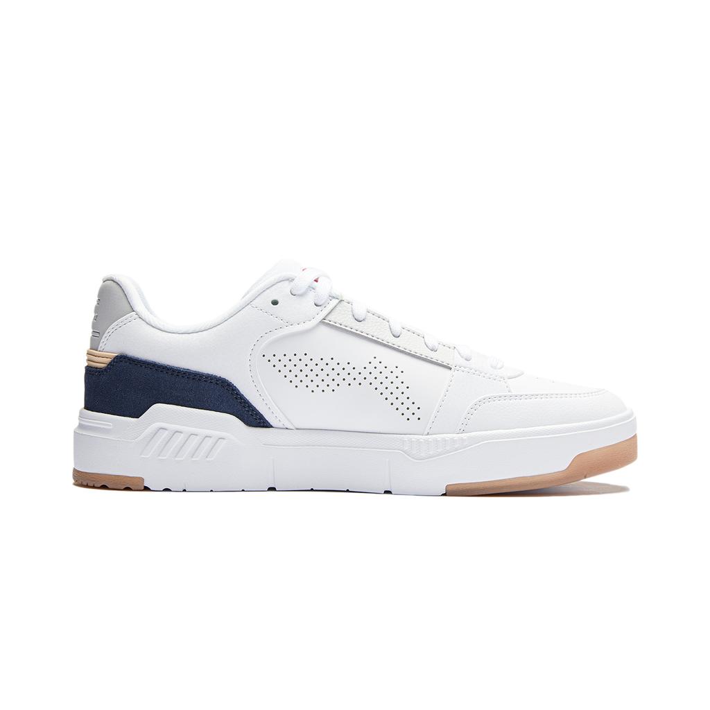 Li Ning Common 80s Comfortable Lace-Up Thick Sole Height Increasing Non-Slip Shock Absorbing Low-Top Skate Shoes Men Sneakers White Blue AGCU055-2