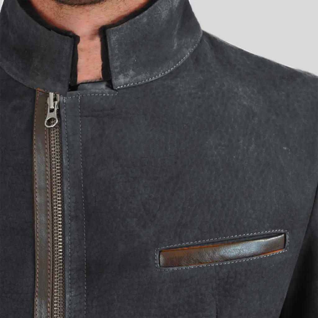 Men's Solid Color Zipper Button Pocket Work Jacket Men's Casual Long Coat