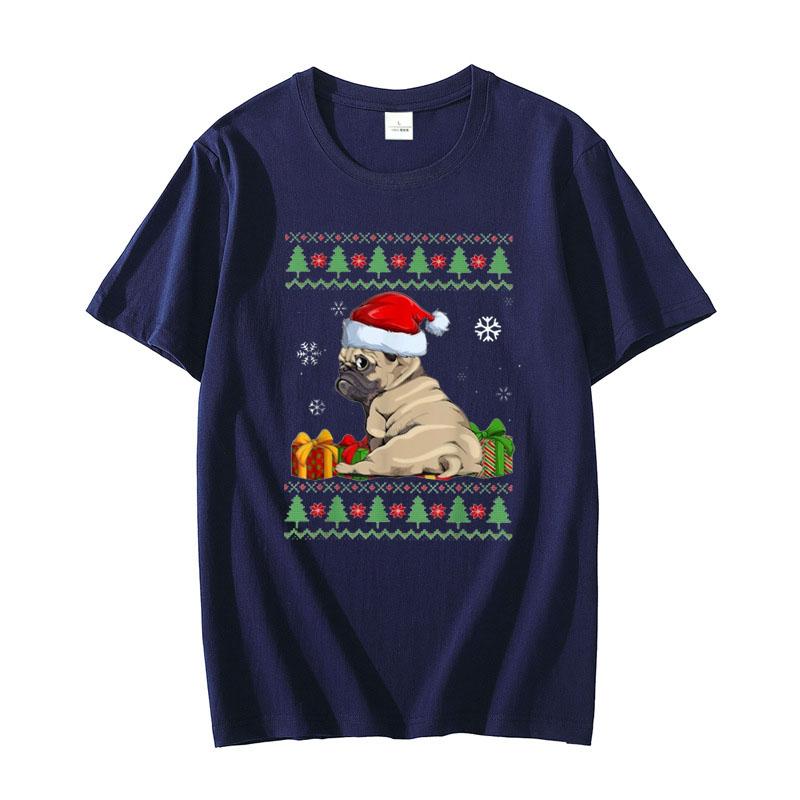 Cute Pug Christmas Costume Santa Hat Ugly Tree Dog Santa Xmas Classic T-Shirt Gifts Animal Printed Basics Graphic Tee Y2k Tops