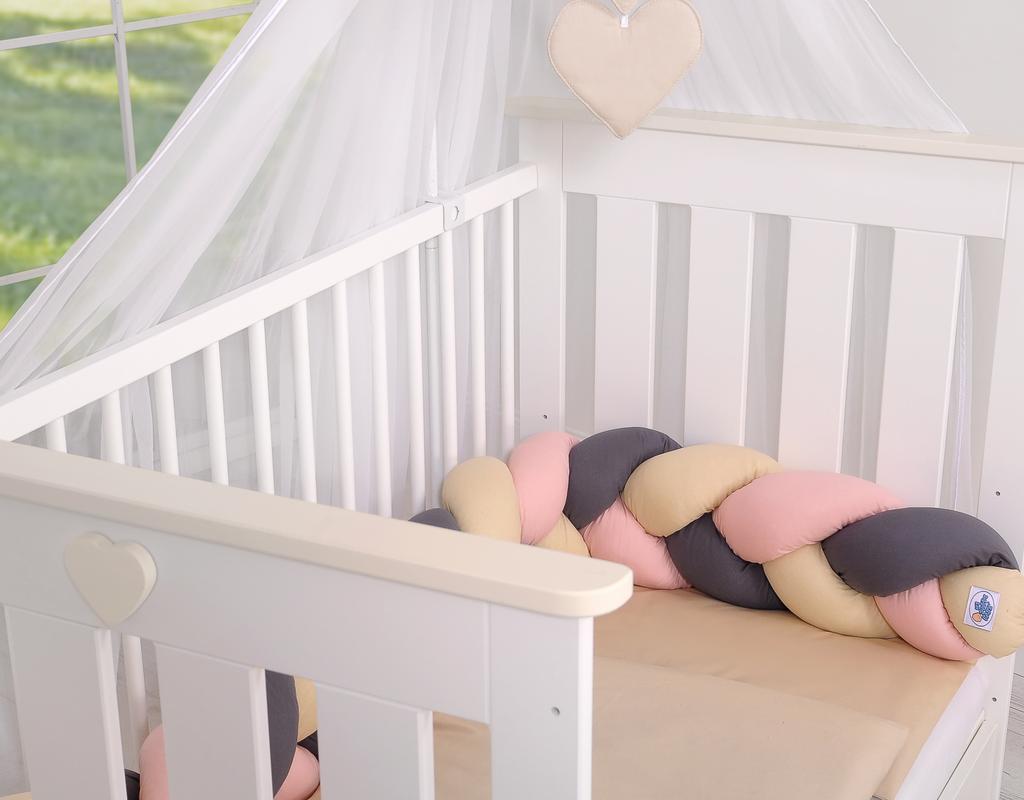 Braided crib bumper - beige-dirty pink-anthracite