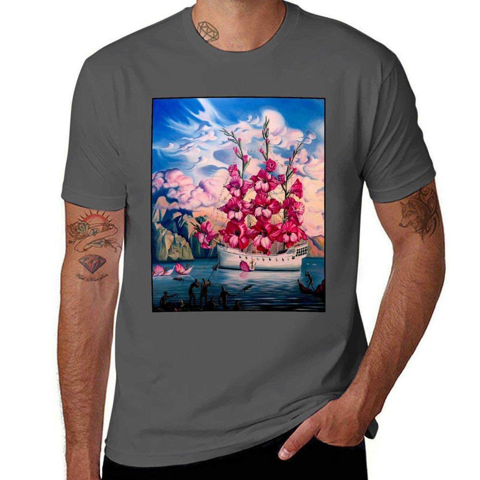 

FLOWER SAIL BOAT : Vintage Abstract Fantasy Painting Print T-Shirt funny t shirts dark humor man t shirt designer T-Shirt 4XL