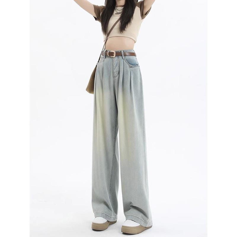 American White Wide-leg Jeans for Women New High-waisted Slimming Loose Pleated Lazy Draped Straight-leg Pants