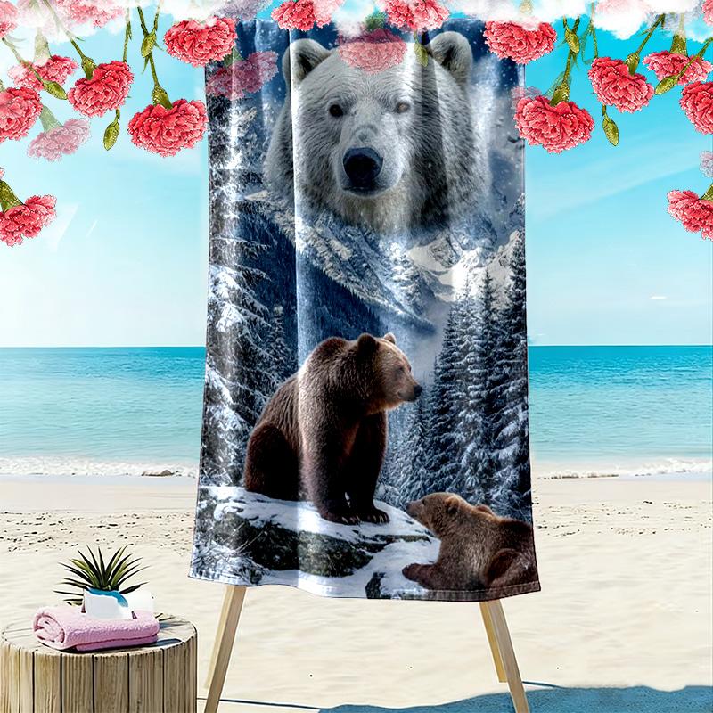 Bear Print Beach Towel, Large Soft Quick Dry Towel for Beach Camping Swimming