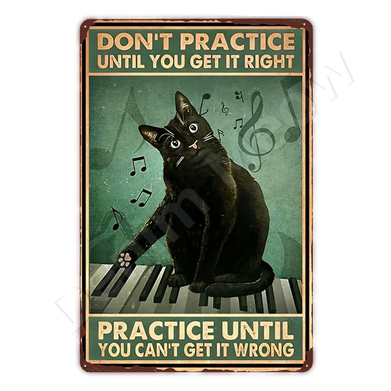 Vintage Metal Sign, That's What I Do I Play Guitar, Dancing Cat, Black Cat, Funny Tin Sign, Rustic Bar, Cafe, Home Decor Gift