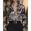 Nieuw Hoge-elasticiteit Bedrukt Luipaardprint Lente-herfst Casual Loszittend Dames Knoop-down Blouse