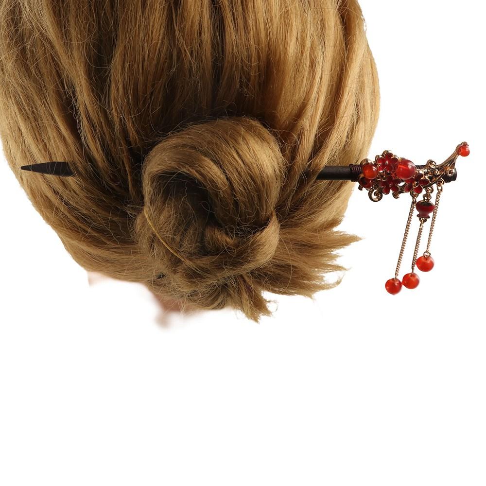 Vintage Red Rose Fringe Hairpin Fashion Chinese Hairpin Headwear Retro Red Hair Stick  Disk Hair