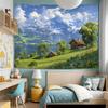 2D Swiss Countryside Tapestry, Snow-Capped Mountain & Lake View Wall Hanging for Home Decor