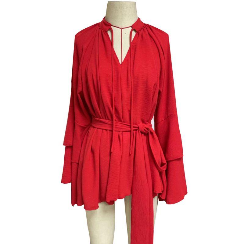 

Western Style New Fashion Casual Loose Frill Short dress Lace up Dress Long Sleeve Dress Red 2XL