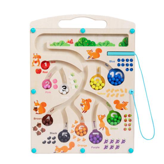 Magnetic Bead Number Maze Toy Toddler Fine Motor Skills Color Sorting Number Counting Matching Educational Wood Board Game Boys Girls Gifts