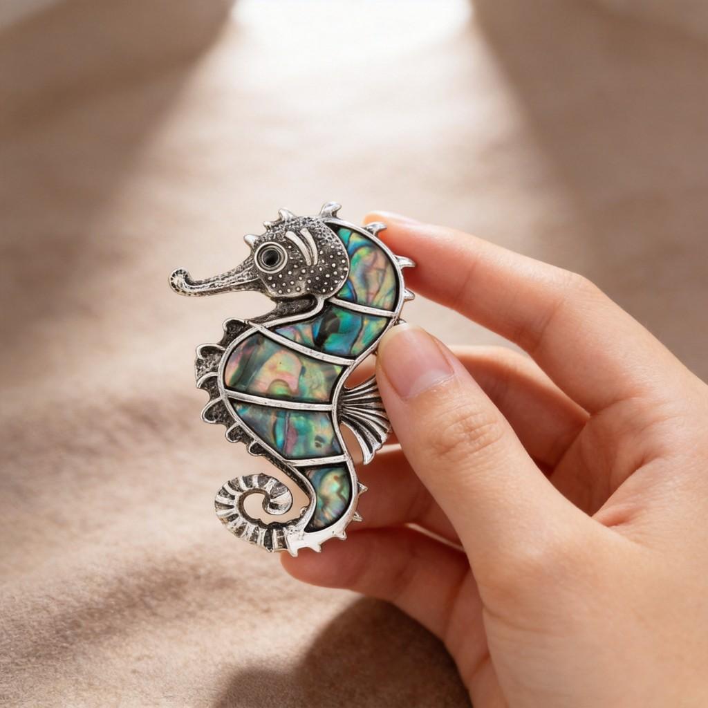 Sea Horse Animal Brooch Pendant With Shell Necklace For Women
