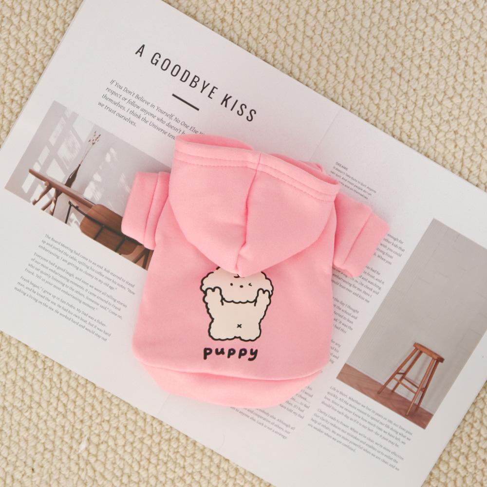 Cat and Dog Clothes for Autumn and Winter, Made of Milk Silk and Flannel, with a Cute Dog Print Hoodie and Drawstring Buckle