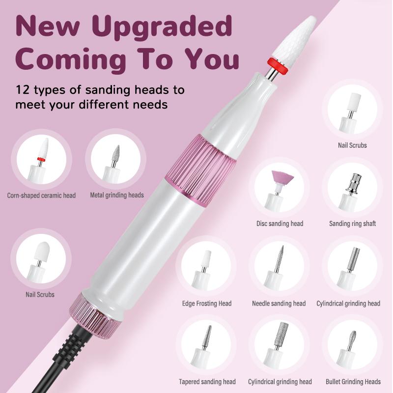 Silent Electric Nail File and Drill Kit - Anti-Splash Manicure Tool with Rechargeable Low Noise Polishing for Home