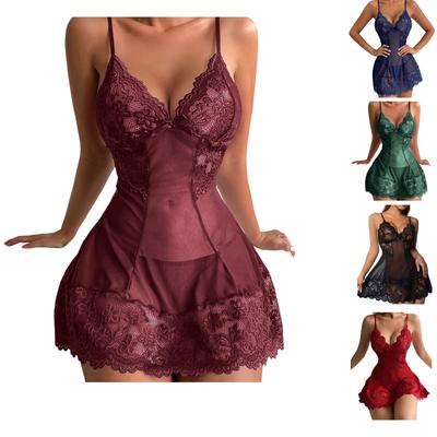 Women's Sleepwear  Spaghetti Strap Dress  Transparent Sexy Nightgowns Lace  Pajamas  Sexy Set Lingerie