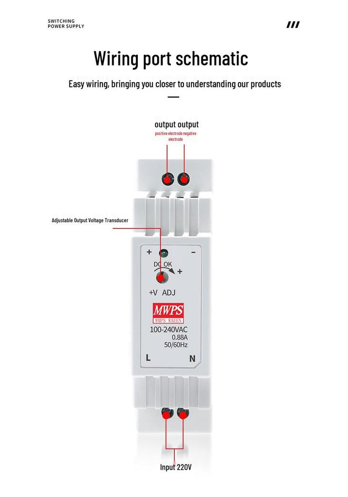 Compact 15W 24V 0.63A DIN Rail Switching Power Supply for LED Strips, 5V/12V Options