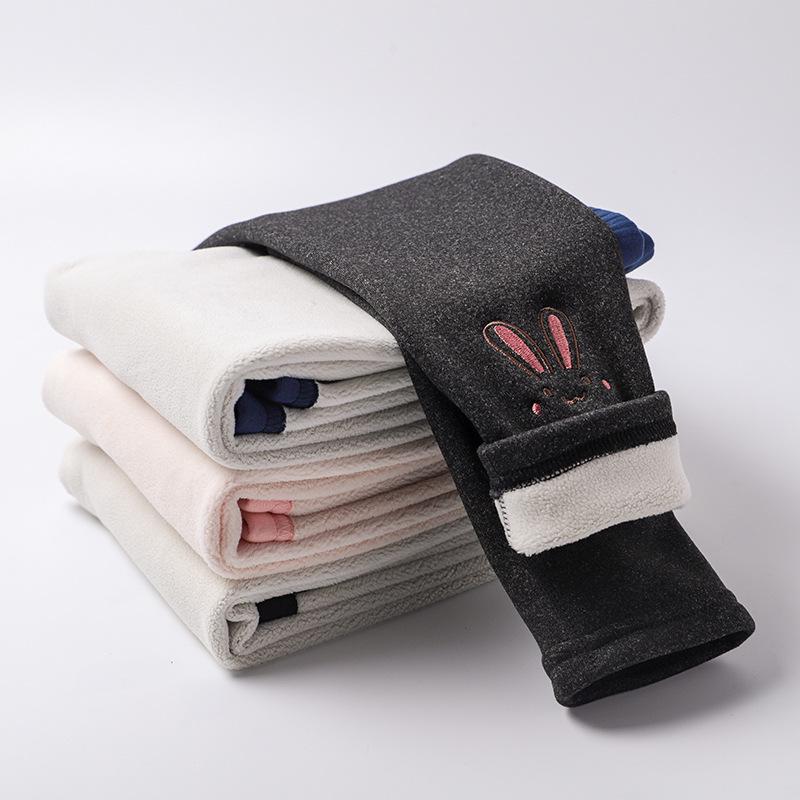 Girls' Fleece-Lined Winter Leggings - Cartoon Design, Warm & Elastic Pants