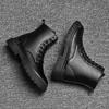 Black Men's Casual Leather Boots Fashion Winter Men Work Boot Mens Shoes Non-slip Designer High Top Ankle Boots Motorcycle Shoes