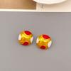 18k Gold-Plated Vintage Enamel Round Earrings with 925 Silver Posts
