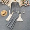 Autumn And Winter Loose V-Neck Knitted Sweater Vintage Pullover Sweater + Mid-Length Half-Body Skirt Two-Piece Set