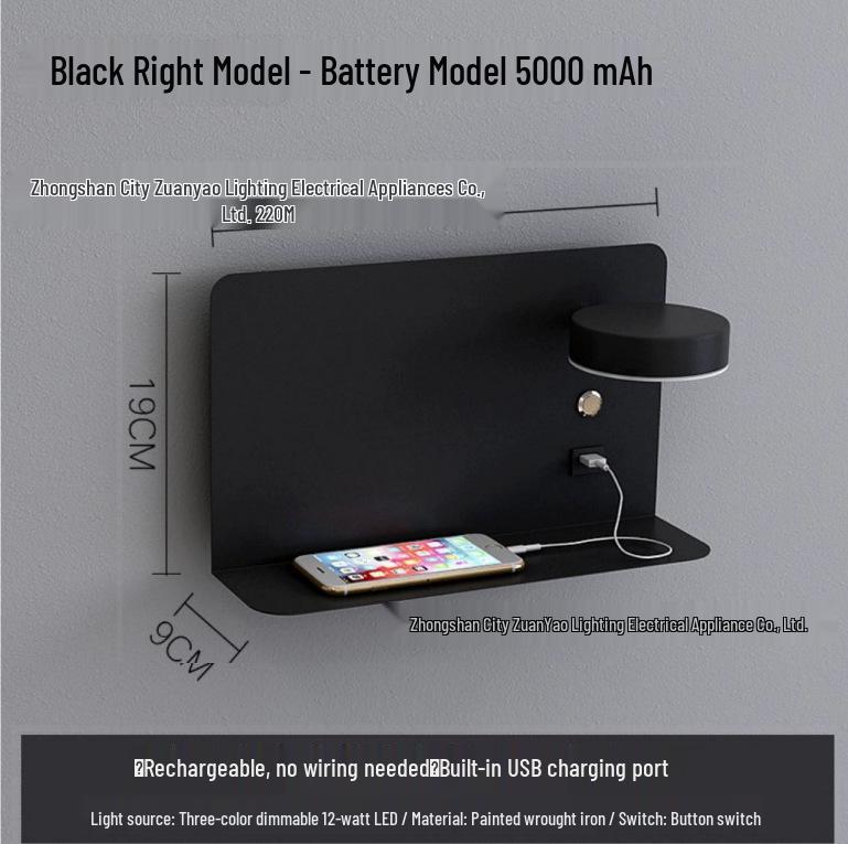 USB Charging LED Wall Lamp: Dimmable Bedroom and Study Light, No Wiring Needed