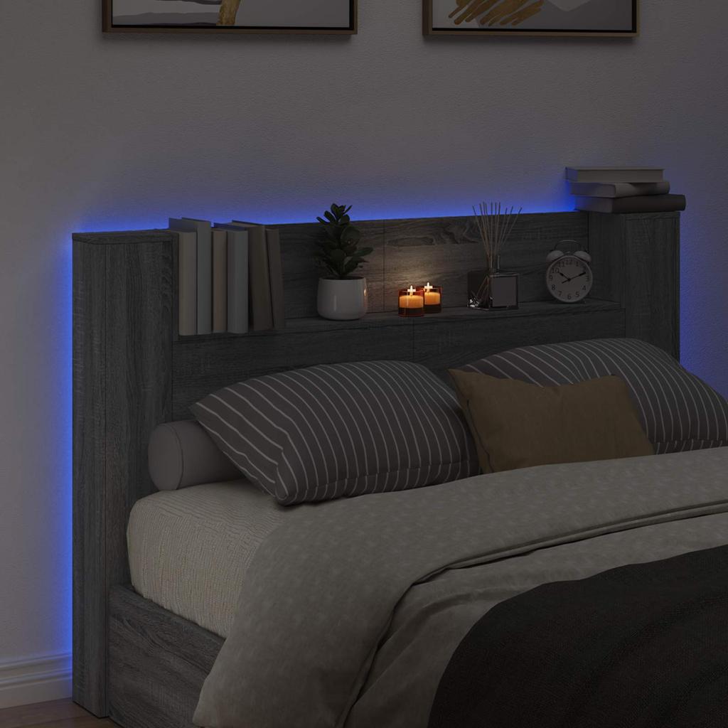 Headboard Cabinet with LED Lighting Grey Sonoma 160 x 16.5 x 103.5 cm