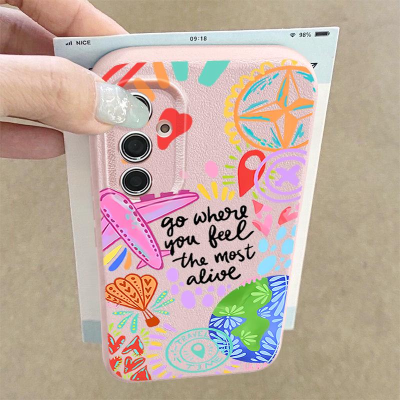 Cartoon Fire Balloon Pattern Case For Samsung Galaxy A57 A37 A17 A56 A36 A26 A16 A55 A35 A15 A54 A34 A14 5G Leather Texture Silicone Cover