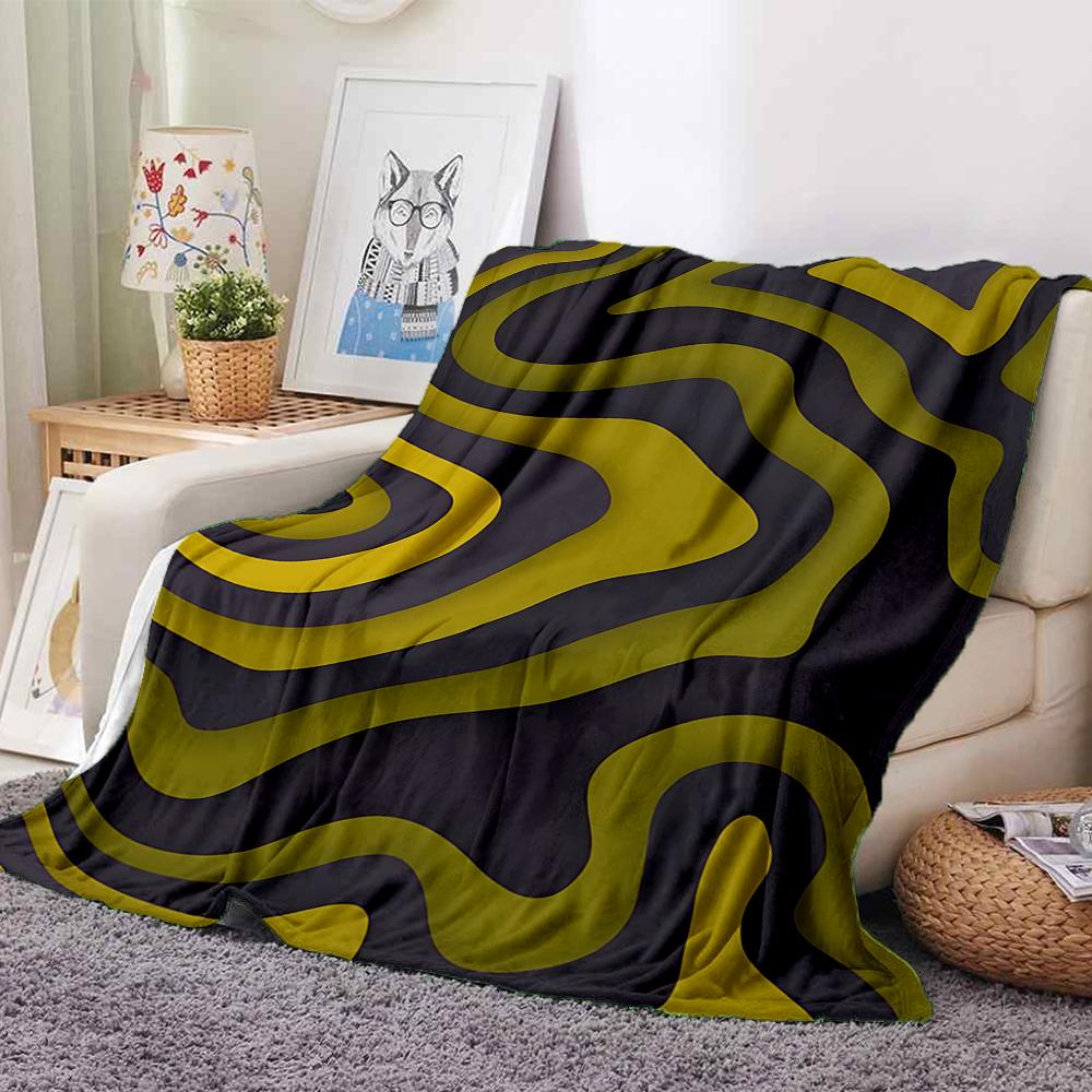 1Pc Golden Waves Abstract Flannel Blanket, Soft And Comfortable, Casual Warm, Camping Travel, Christmas, Halloween Xmas Gift. G1141