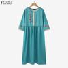 ZANZEA Women Casual Round Neck Loose 3/4 Sleeve Long Dress