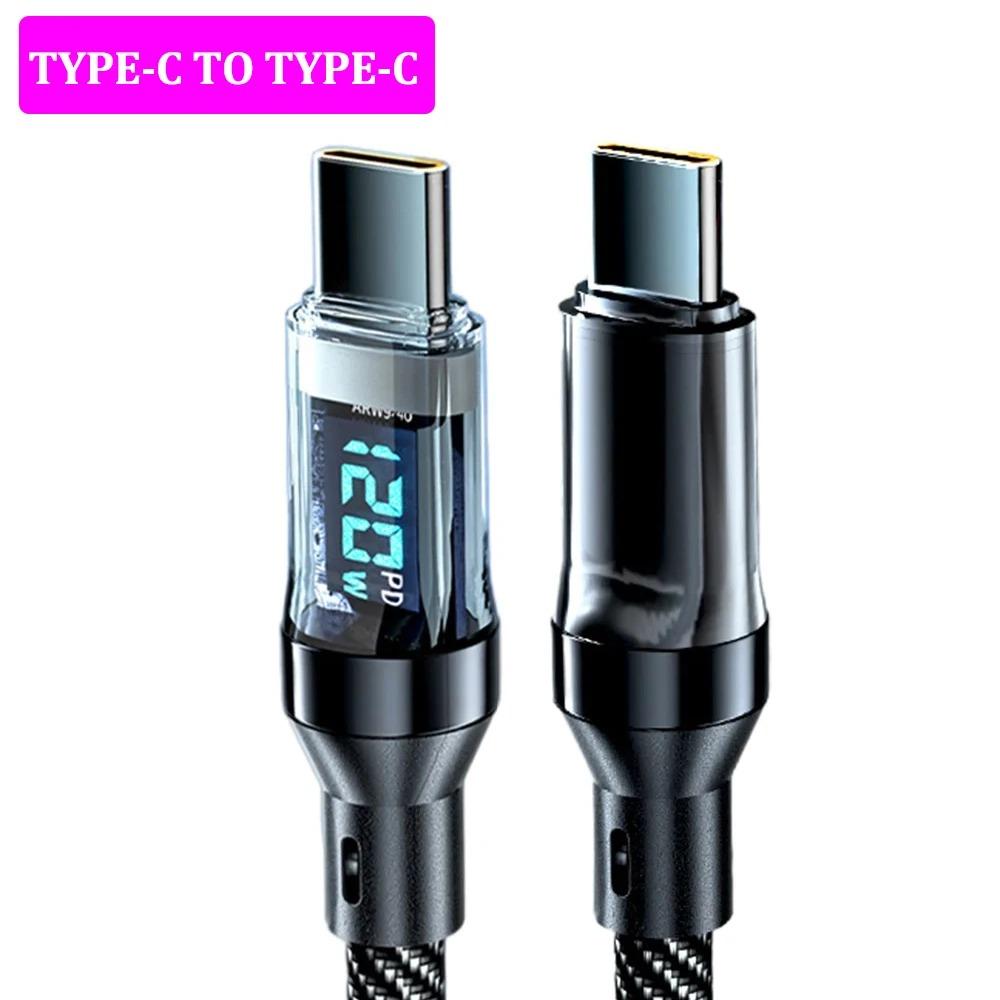 1Pc 120W LED Digital Display Quick Charge USB Type C Cable For Samsung Xiaomi Huawei Fast Charging Data Cord