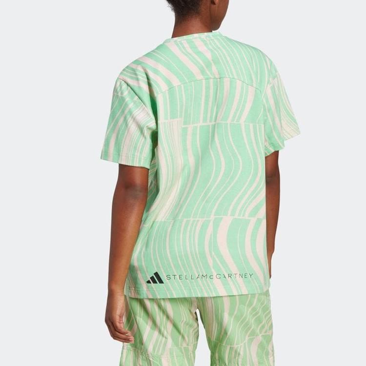 Adidas X Stella McCartney Logo Print Loose Fit Crew Neck Short Sleeve T-Shirt Women Tops Green HR9164
