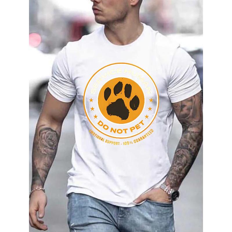 Casual Crew Neck T-Shirt for Men, with Slight Stretch, Regular Fit Short Sleeve Tee with Service Human Print Design