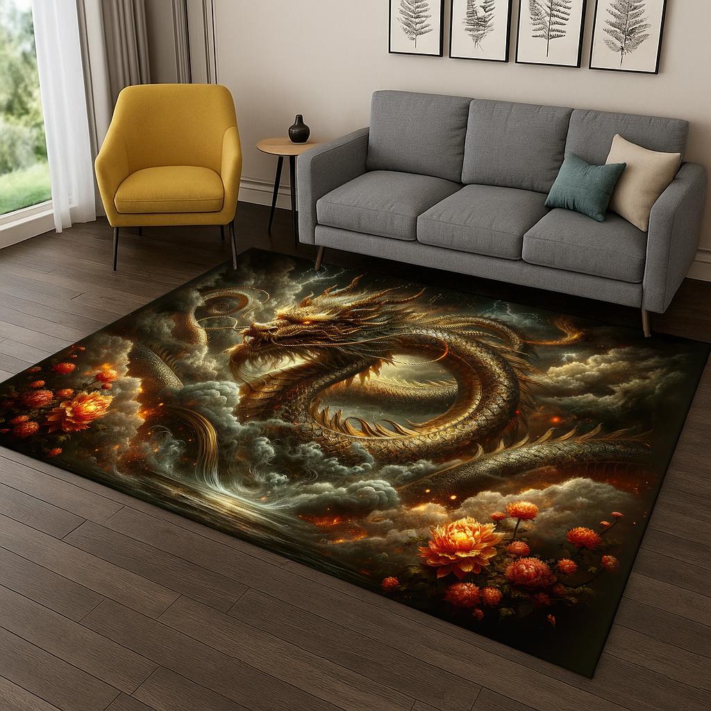 3D China Dragon Myth Art Carpet Rug for Sofa Bedroom Living Room,Area Rug Doormat Home Decor,Kid Game Non-slip Floor Mat