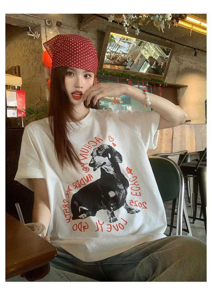 Plus Size Women's Casual Dog Print Loose T-shirt