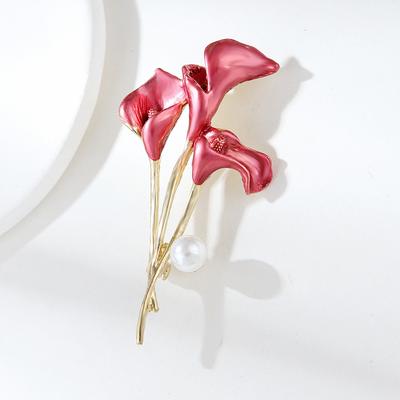 Elegant Calla Lily Brooch Handmade Enamel with Zirconium Plant Corsage Light Luxury Temperament High-grade Pin Accessories