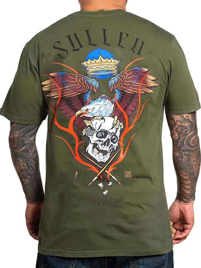 Sullen Men's Eagle Flame Short Sleeve Premium T-shirt Tattoo Style Skull Tee