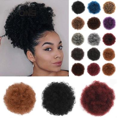 Black Curly Chignon Afro Naturel Hairpiece Bun Drawstring Afro Puff Ponytail Extensions Synthetic Hair Bun Blue Brown