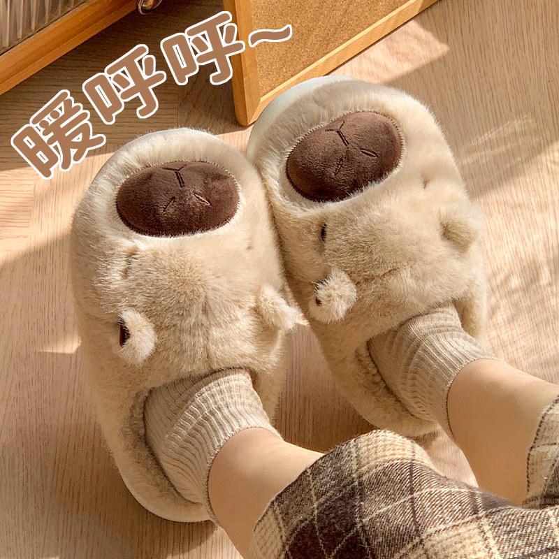 

Winter new cute cartoon ugly cute kapibara velvet warm outer wear cotton mop 40-41 абрикосовий