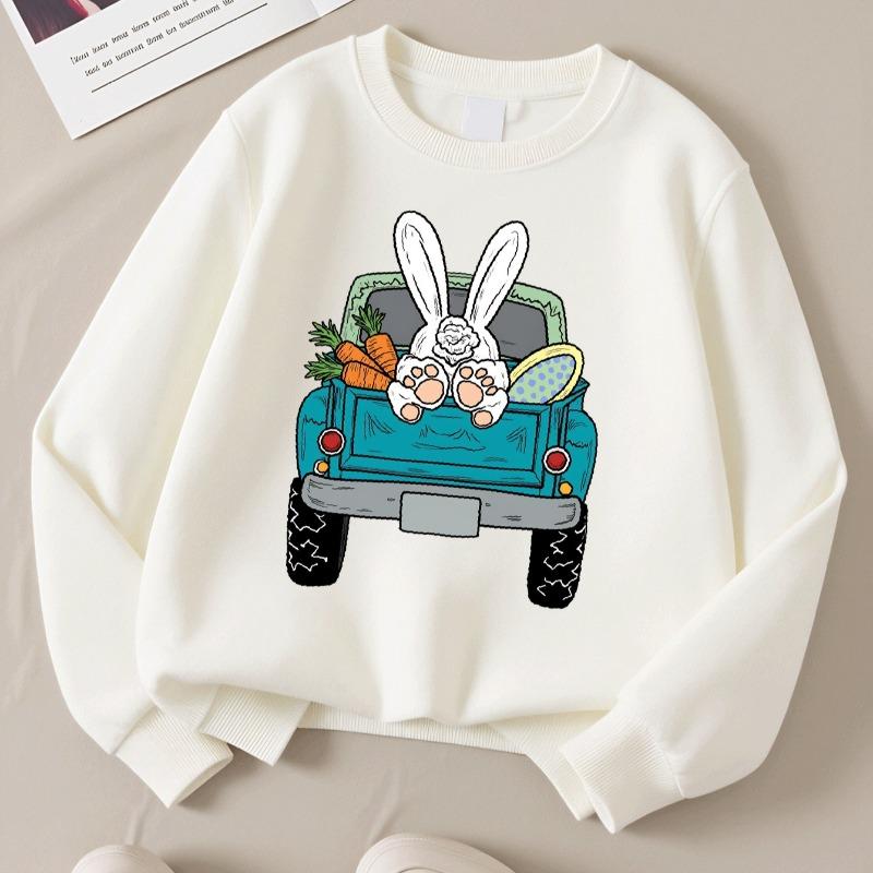 Kids Crewneck Long Sleeve Sweatshirt,Easter Bunny Driving Truck With Carrots Print
