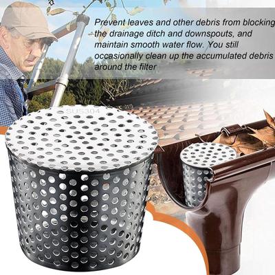 Stainless Steel Drain Pipe Filter Caps Downspout Guard Water Pipe Protector Device Stops Leaves Debris Drainage Cleaning Tool
