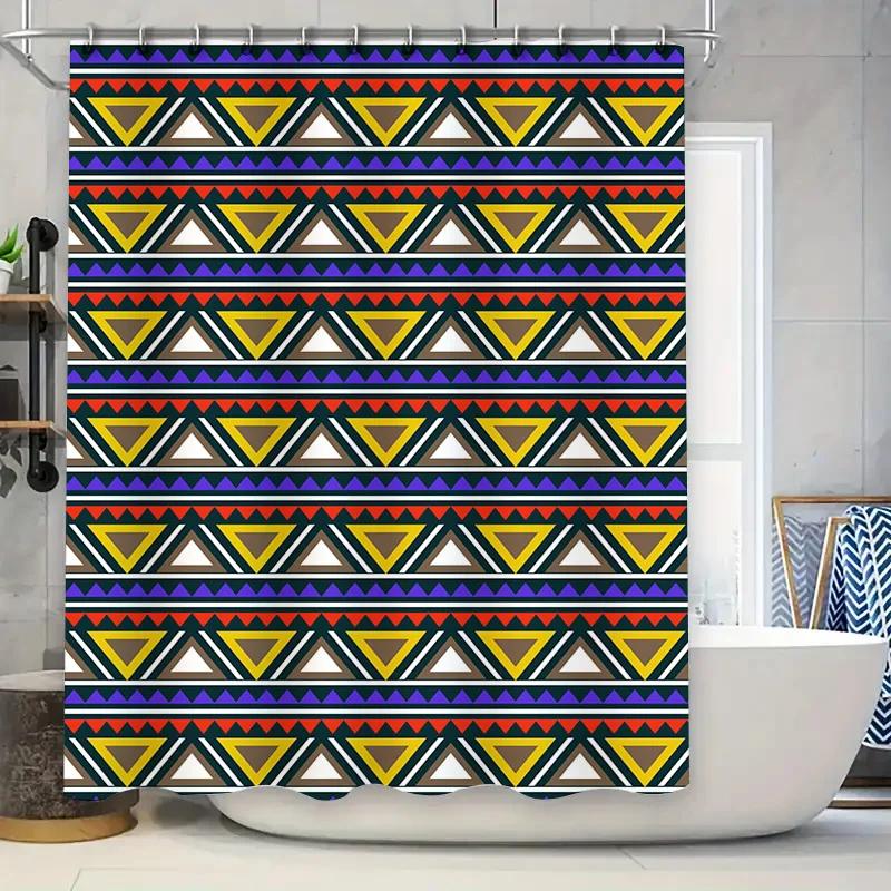 

Vibrant Geometric Shower Curtain With Yellow Triangles Perfect Addition For Your Bathroom Decor! W60H190(CM)-1 Pcs