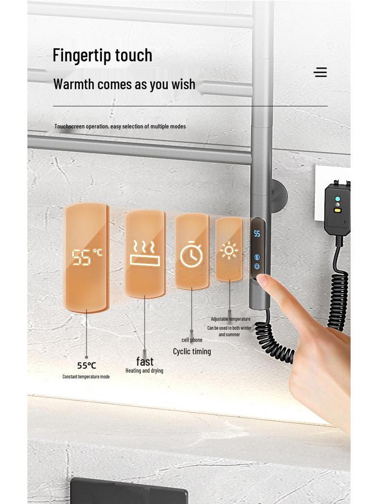 Compact Rotatable Carbon Fiber Heated Towel Rack with Drying & Sterilization