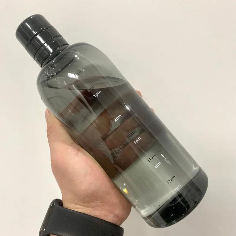 Ins 750/500ML Large Capacity Water Bottle with Time Marker Cover for Water Drinks Transparent Juice Simple Cup Birthday Gift