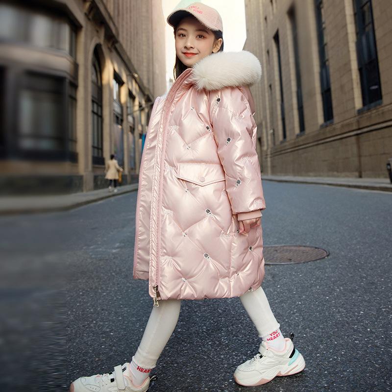 Chaquetas con Capucha de Felpa para Niña Abrigos Gruesos de Invierno Brillantes Cortavientos Parkas de Moda Abrigo Cálido para Niños