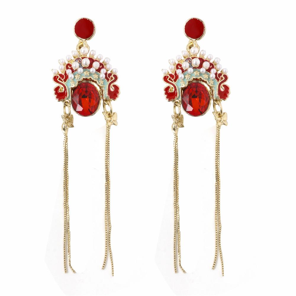 Opera Chinese Exquisite Mask Earrings With Flowing Tassels Women For