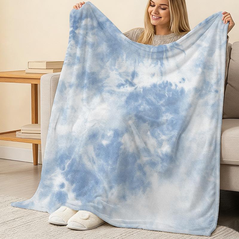 Soft & Skin-Friendly Flannel Blanket - Cloud Blue Ombre Solid, Cozy Warm Throw for Couch, Home Lounge, Ideal for Halloween & Christmas Naps