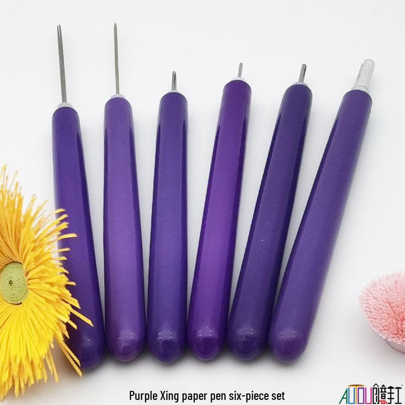 Purple 6-Piece Soft Shaft Quilling Pen Set for DIY Crafting