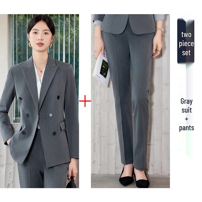 

Жіночий двобортний костюмний набір: Простий та вишуканий блейзер з довгим рукавом для осені/зими 2025. Професійний одяг для поїздок на роботу. 5XL