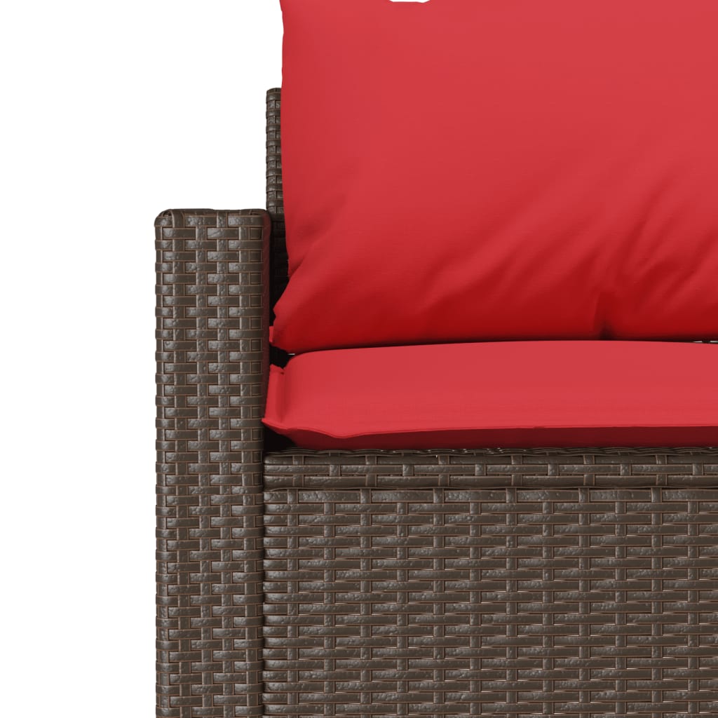 Garden Sofa with Cushions 3 Seater Brown Poly Rattan
